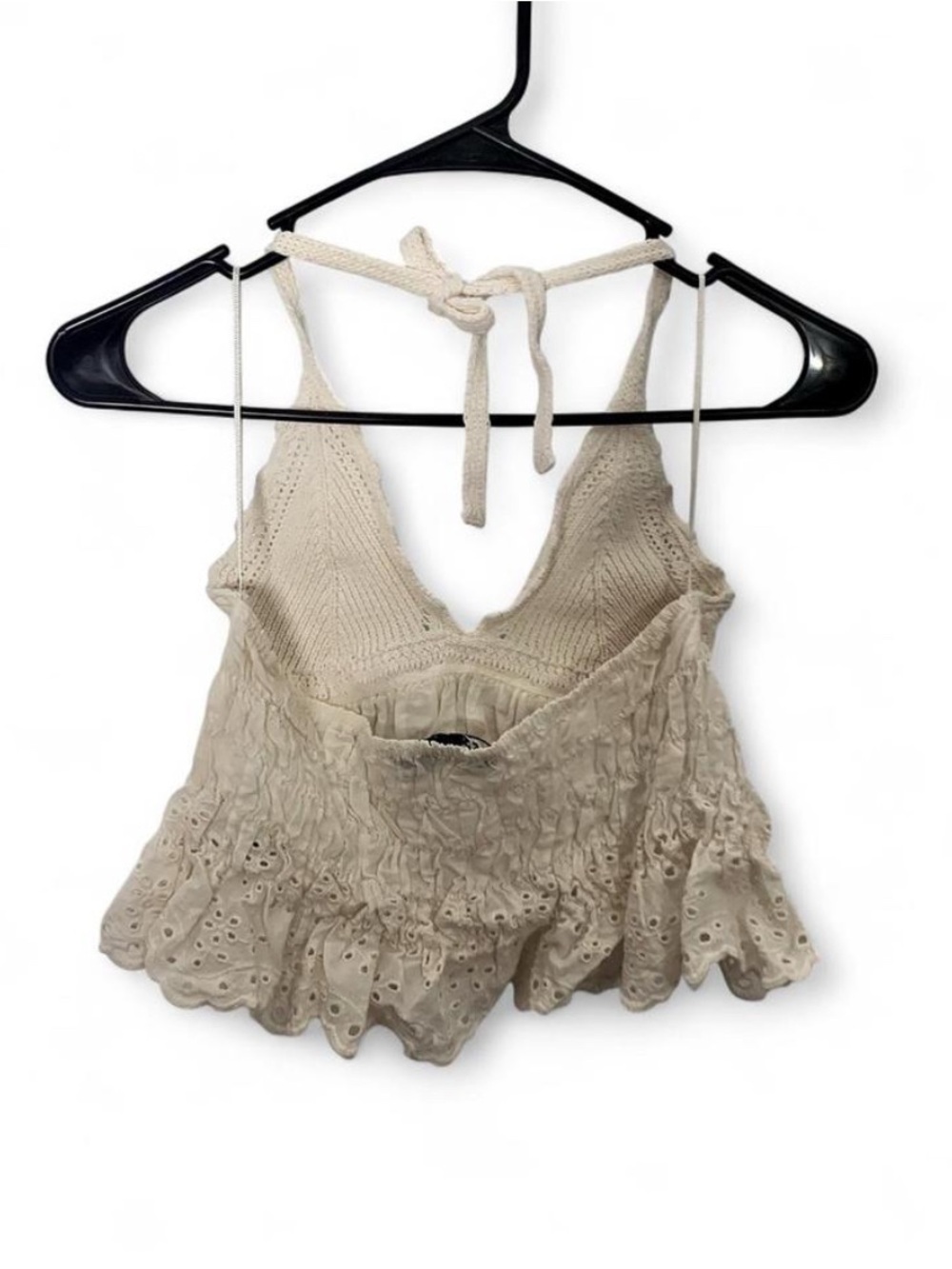 Zara Crochet Combination Knit & Eyelet Peplum Top - Size M - Picture 4 of 6